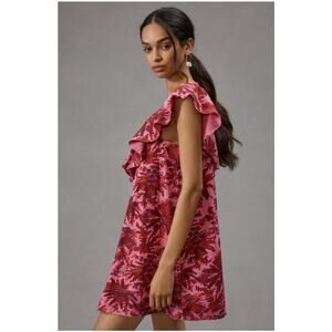 Pilcro Ruffle V-Neck Shift Dress Size Small Cotton Tropical Printed Pink NWOT